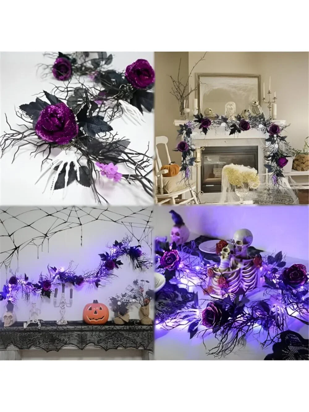 6 FT Pre‑Lit Halloween Dead Branch Garland, Battery Operated Purple LED Vine